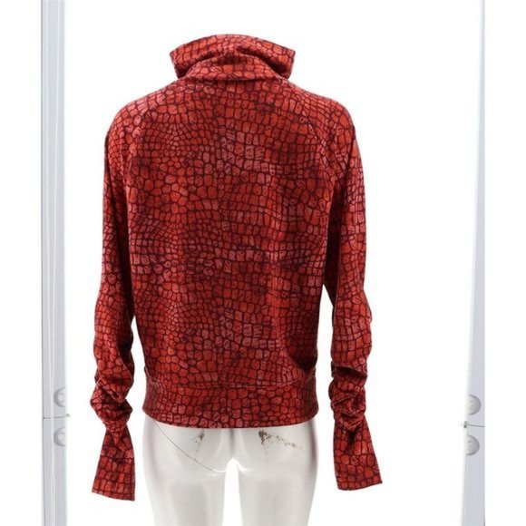NWT G BY GIULIANA MOCK NECK RUCHED SLEEVE TOP BURNTRUST REPTILE XS - Picture 5 of 10